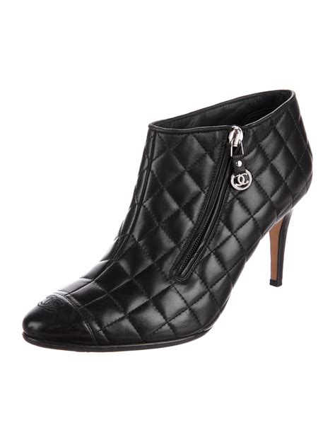 chanel black quilted booties|chanel boots with pearl heel.